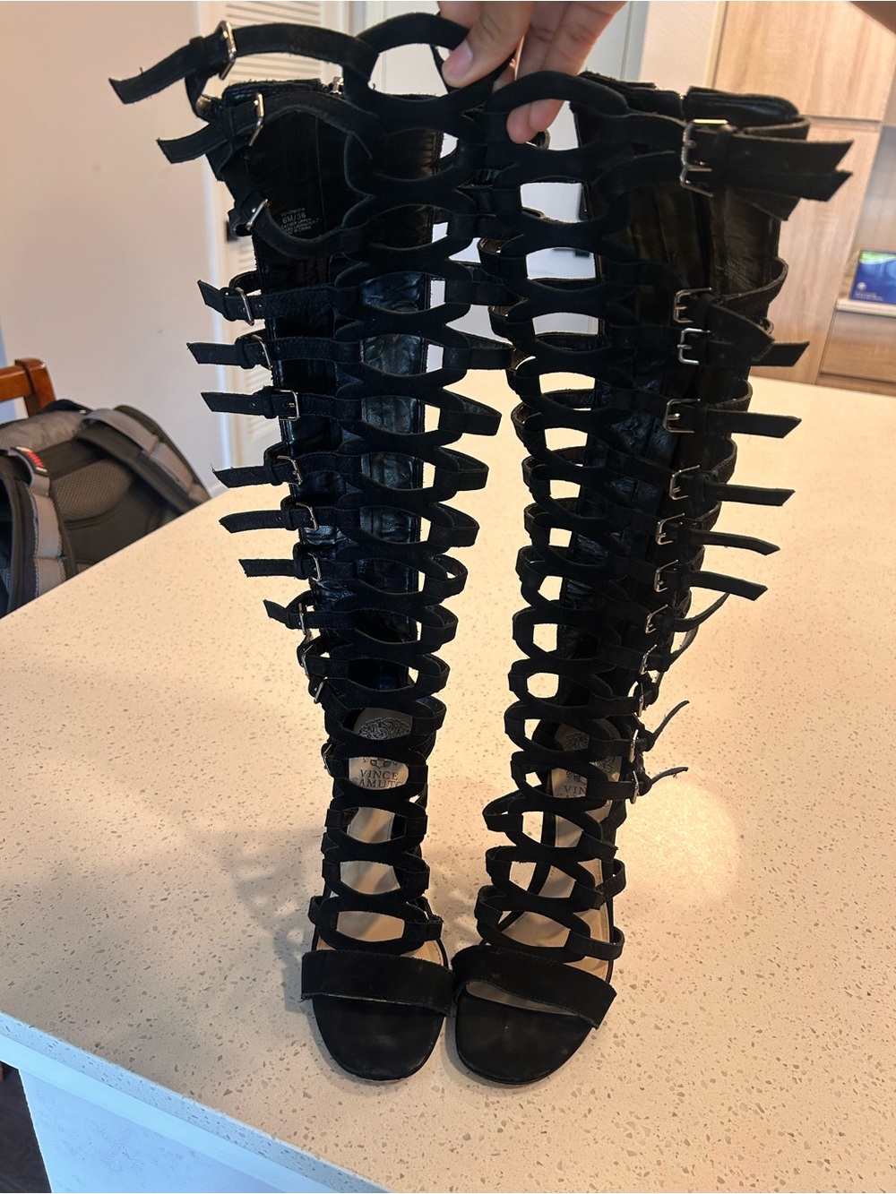 Black Gladiator Knee-High Buckle Sandals -